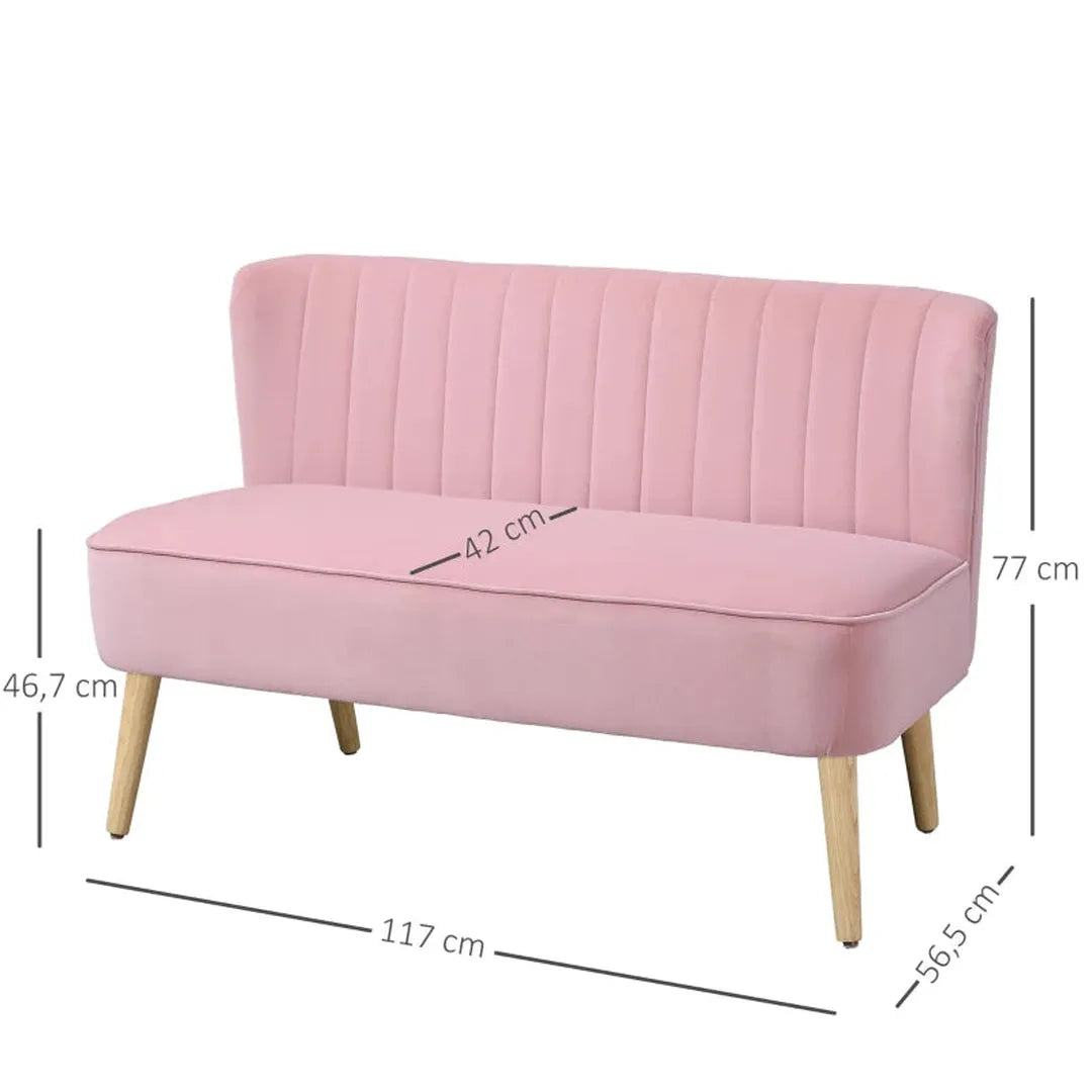 2-zits stoffen bank – gestoffeerd met fluweelachtig polyester – donker groen – houtframe – 117 x 56,5 x 77 cm
