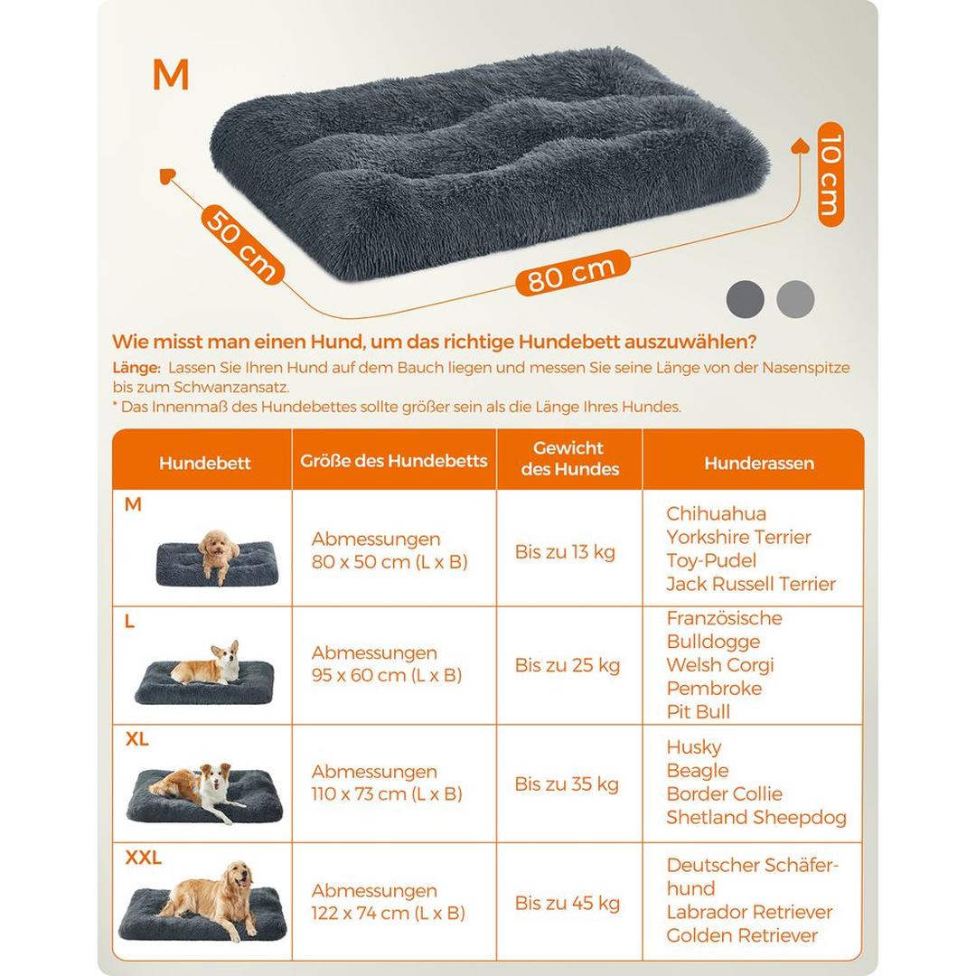 Hondenkussen 10 cm dik – pluche met antislip bodem – 80, 95, 110 of 122 cm – wasbaar