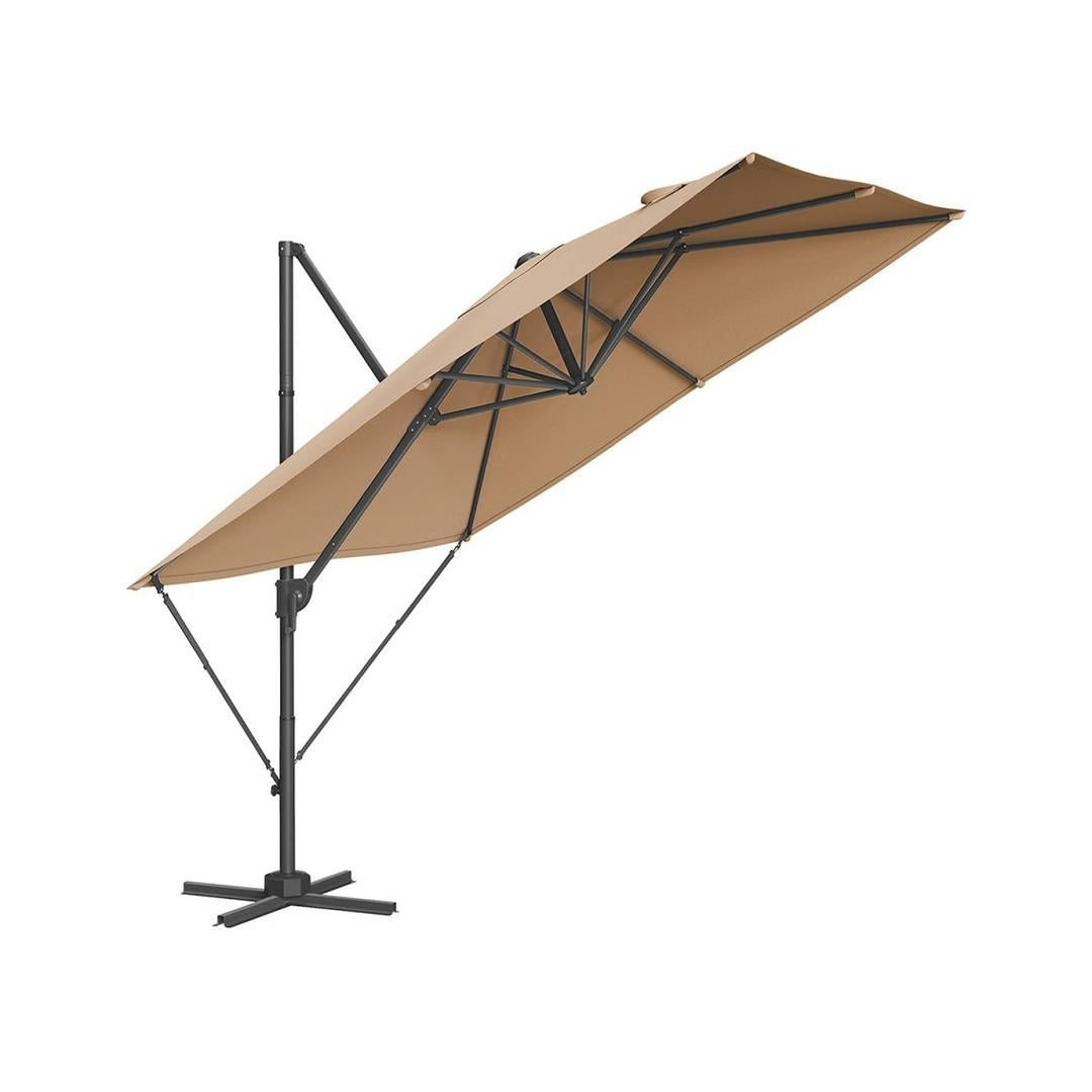 Zweefparasol 270 x 270 cm – 360° draaibaar en kantelbaar 0-60° – UPF 50+ – stalen frame met kruisvoet
