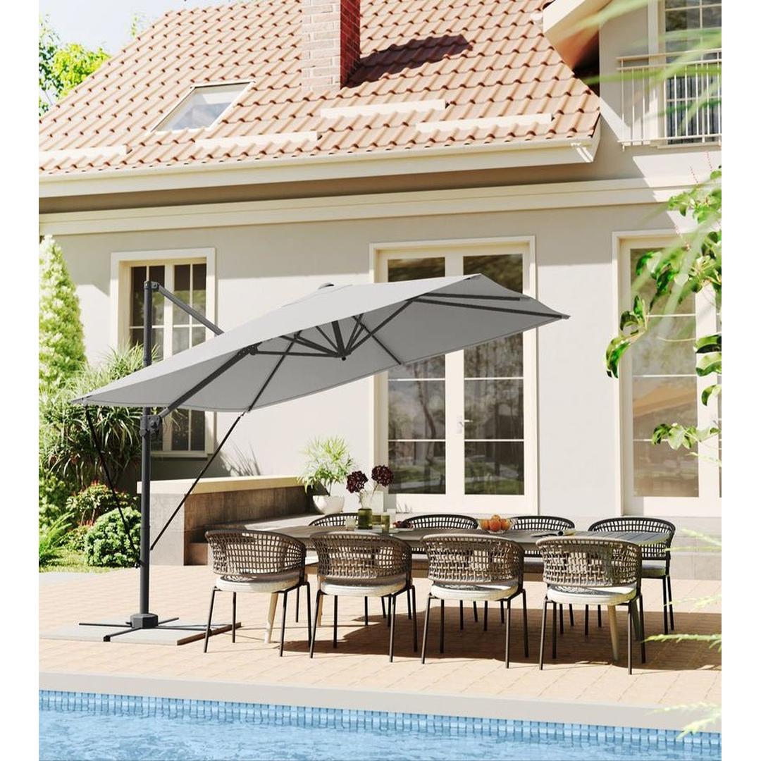 Zweefparasol 270 x 270 cm – 360° draaibaar en kantelbaar 0-60° – UPF 50+ – stalen frame met kruisvoet