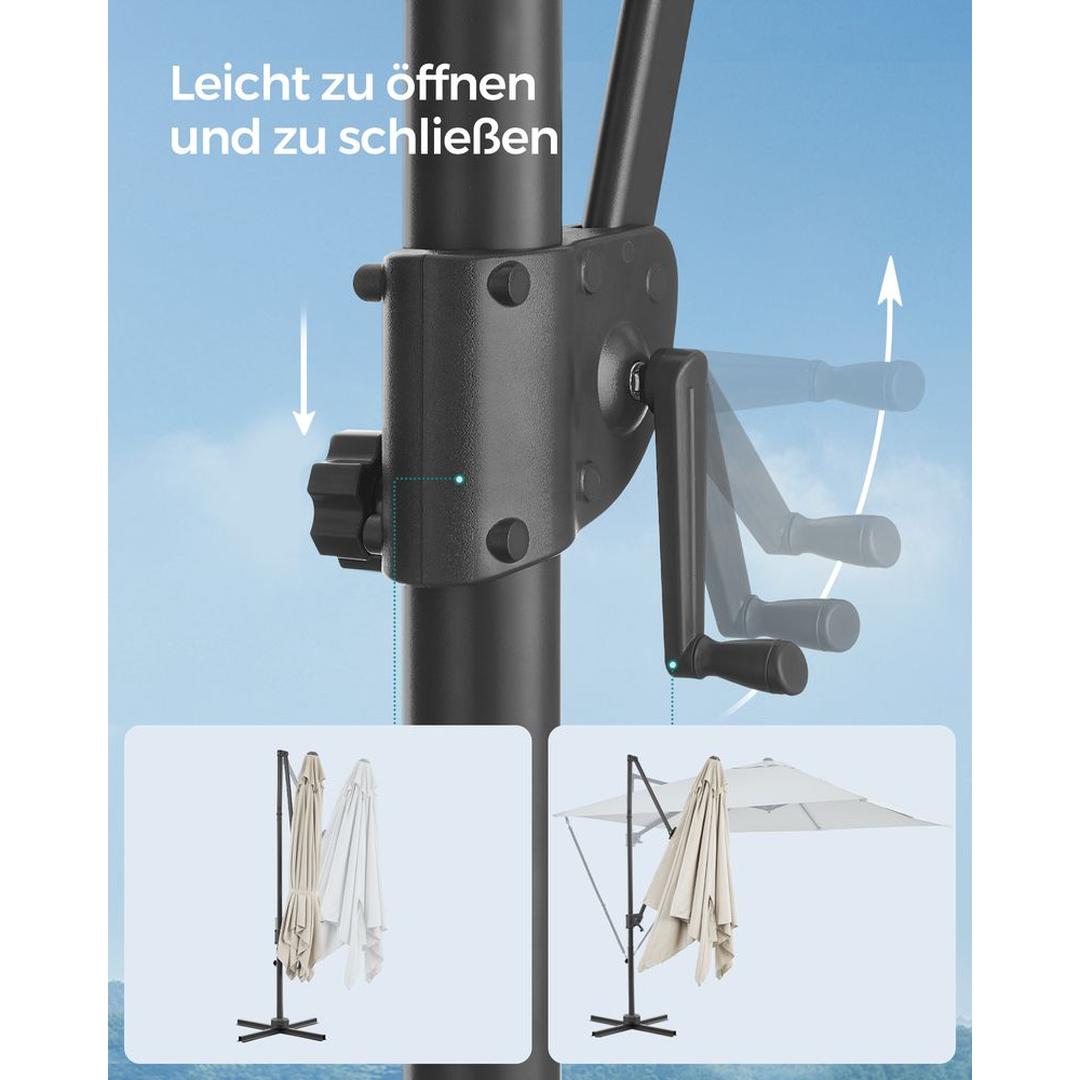 Zweefparasol 270 x 270 cm – 360° draaibaar en kantelbaar 0-60° – UPF 50+ – stalen frame met kruisvoet
