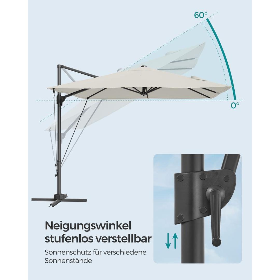 Zweefparasol 270 x 270 cm – 360° draaibaar en kantelbaar 0-60° – UPF 50+ – stalen frame met kruisvoet